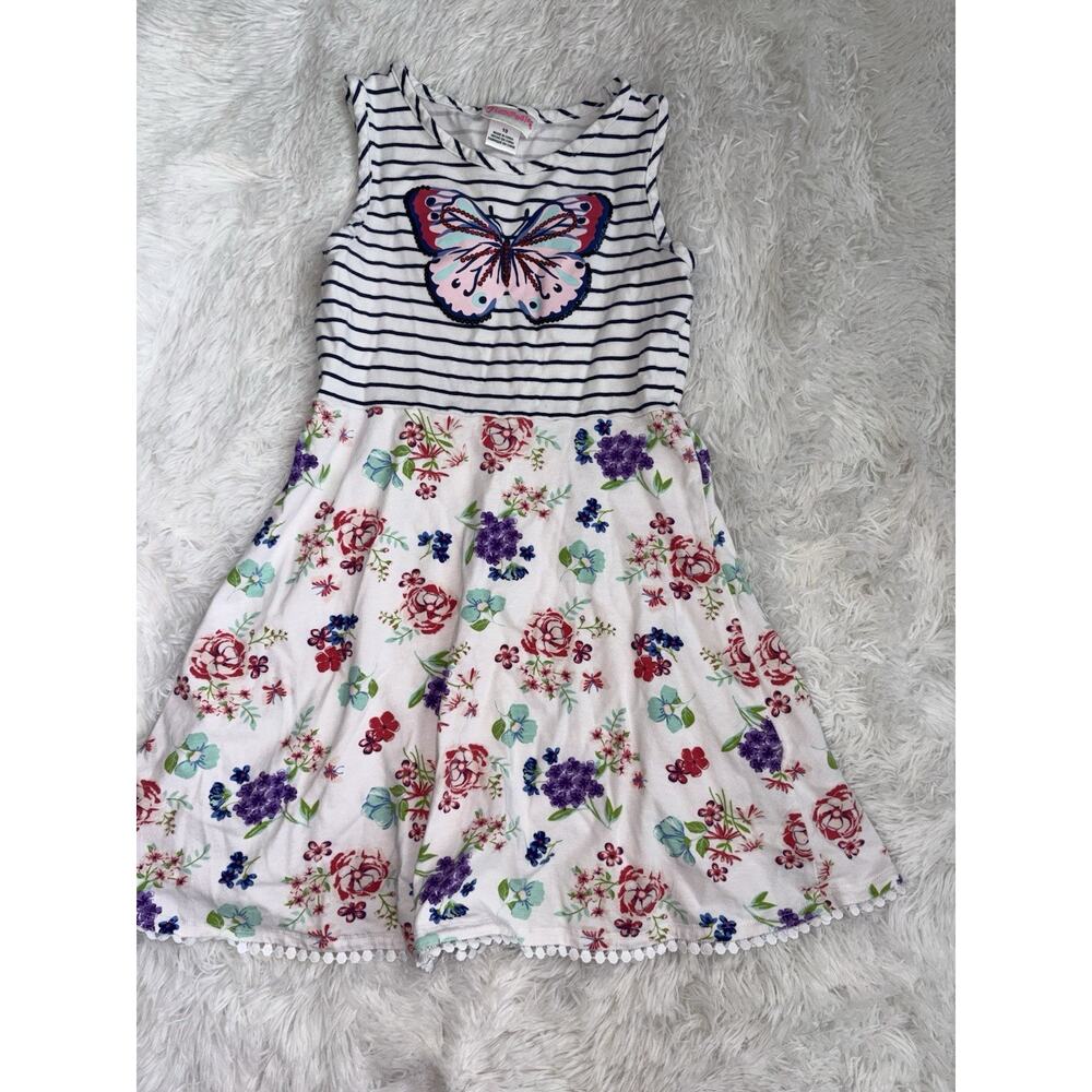 Flapdoodles Girls Sz. 10 Sleeveless Buttterfly W/flowers Knit Dress. Adorable